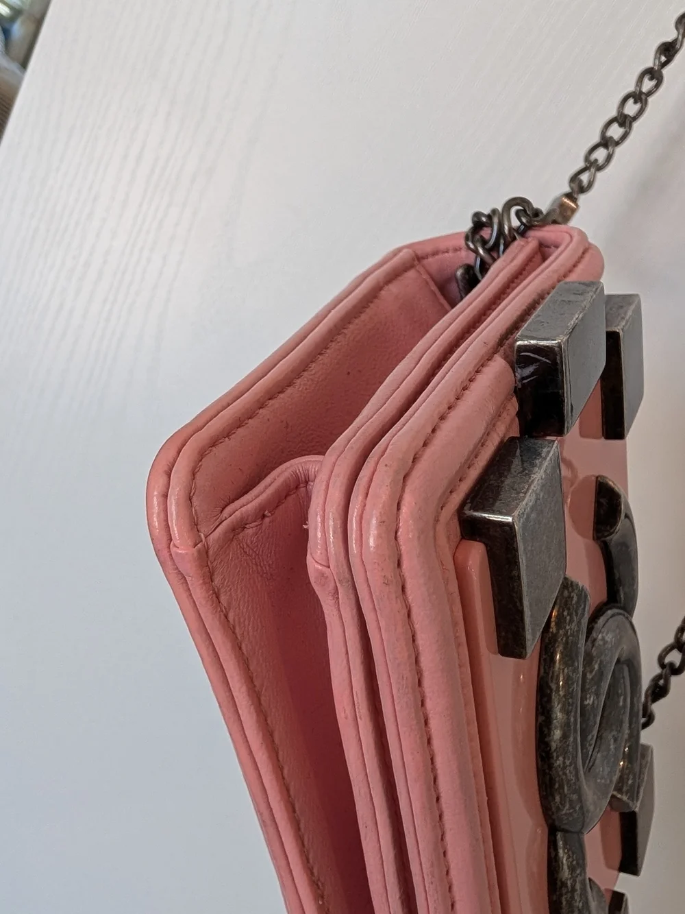 Chanel Brick Lego Pink Leather Boy Mini Flap Bag